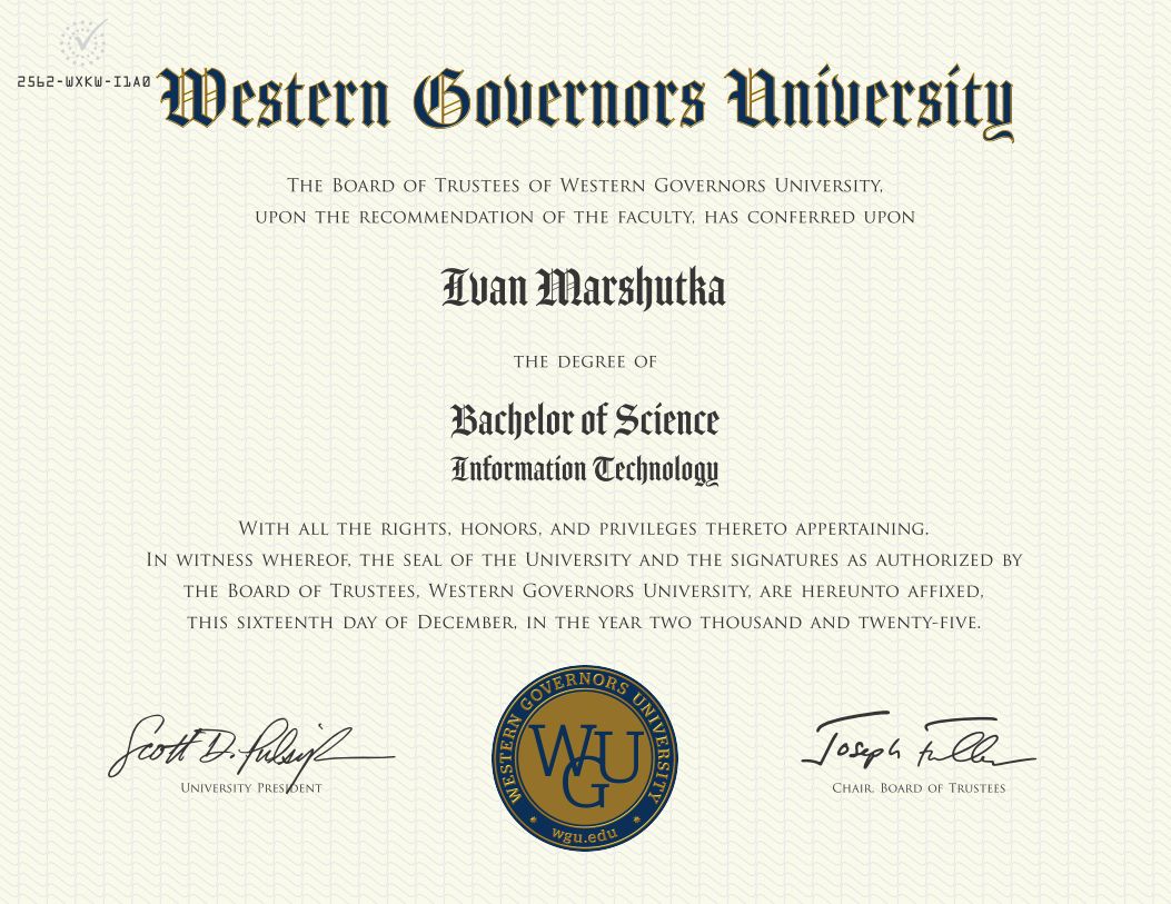 Bachelor's degree in Information Technology, WGU
