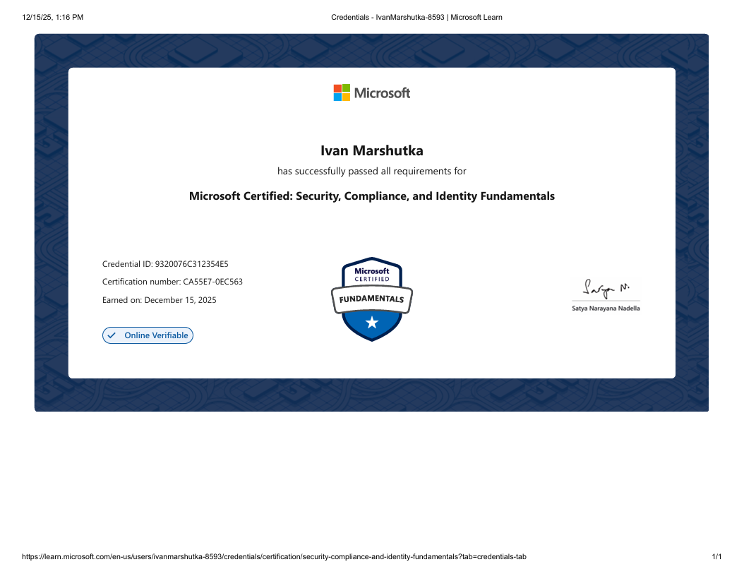 Microsoft SC-900 certificate
