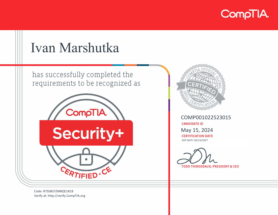 CompTIA Security+ certificate